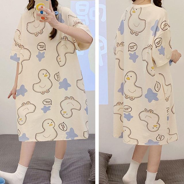 더모아 편안한 빅사이즈 여성 원피스 잠옷 반팔 홈웨