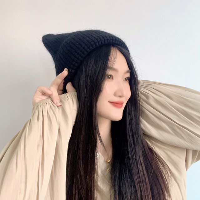 쫑긋 니트 비니 블랙 패션비니 방한 모자