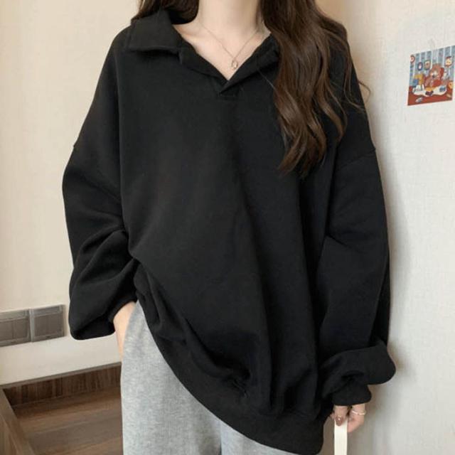 여자 루즈핏 티셔츠 긴팔 카라 부드러운 소재 편안함