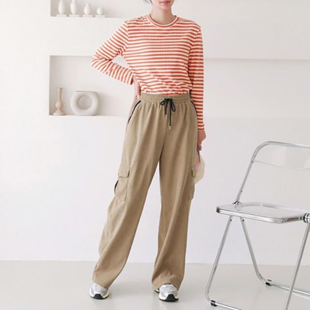 긴바지 면바지 면 여성바지 신상 일자 배기바지 배기