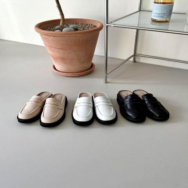 여성 가죽 로퍼 뮬 슬리퍼 블로퍼 샌들 플랫 구두 뮬슬리퍼