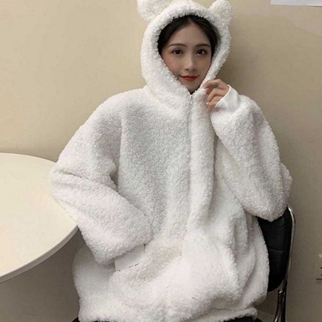 루즈핏 여성 양털 후리스 후드 여성 뽀글이 점퍼 아우터 겨울