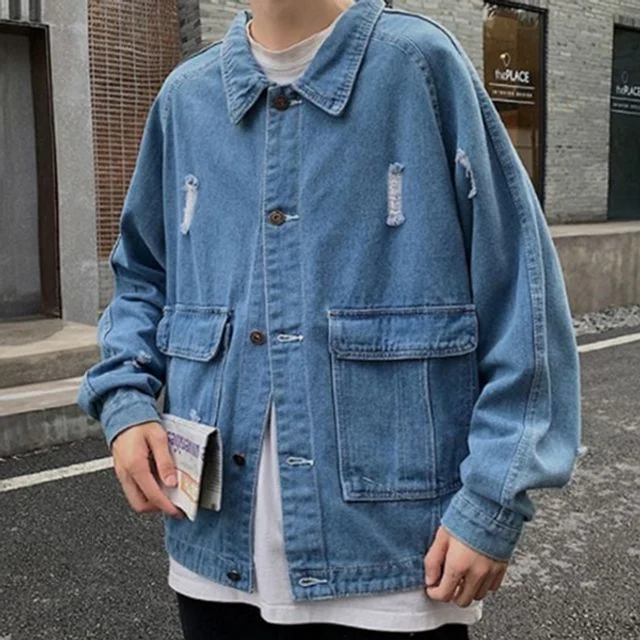 루즈핏 남성 청 자켓 데일리 남성 오버핏 자켓 간절기 워싱