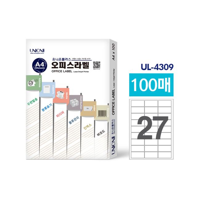 유니온 오피스 라벨지(UL4309) 27칸 100매입