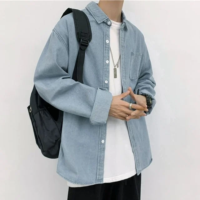 남자 루즈핏 데님셔츠 아우터 데일리 캠퍼스룩