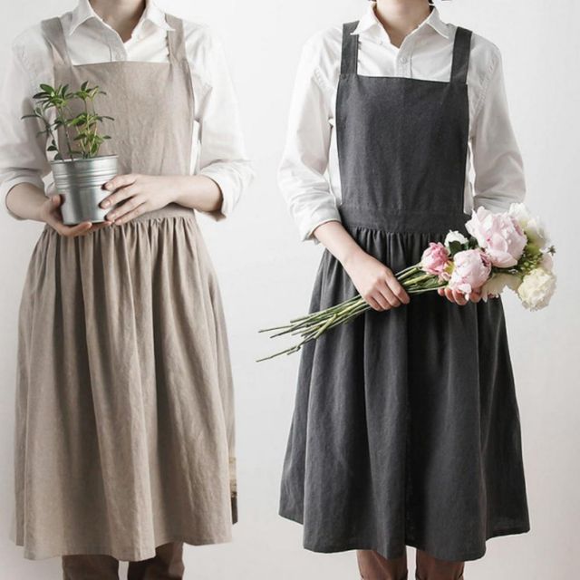 프릴앞치마 공예 원예 면 원피스형 주머니 공방 앞치마