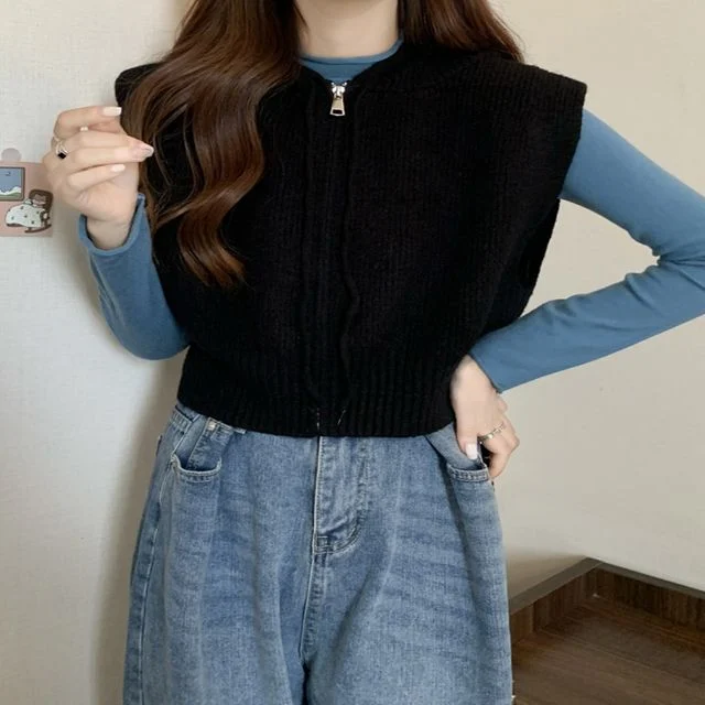 후드 조끼 집업 스웨터 여자 니트