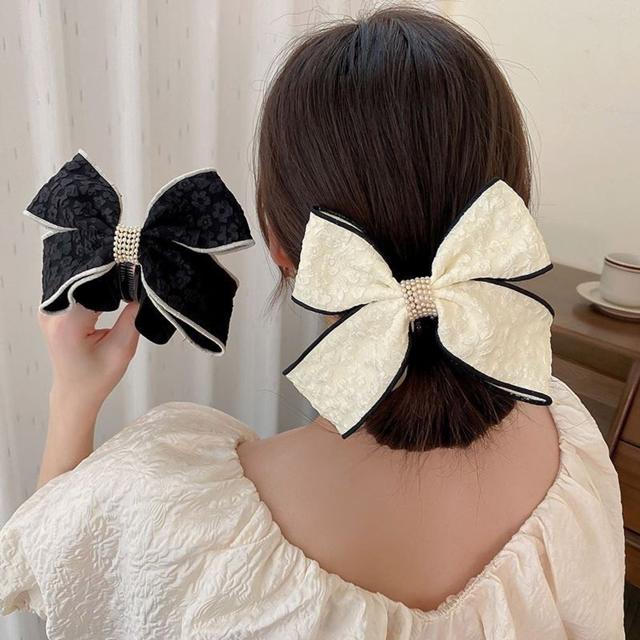 꽃무늬 패브릭 리본 아크릴 헤어 바나나핀 머리핀