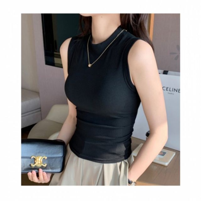 쿨핏 여름 골지민소매 나시티 여성무지 라운드넥 나시