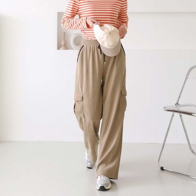 코듀로이 카고 와이드바지 여성 캐주얼 와이드 카고바지 바지 여자 팬츠
