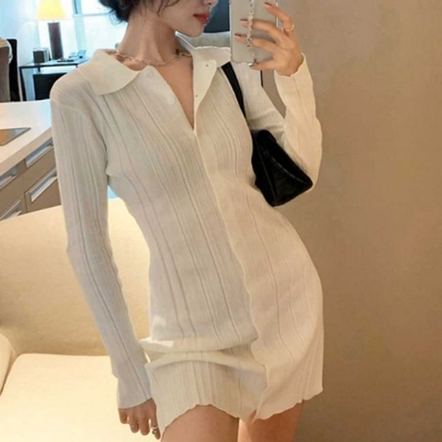 20대 예쁜 청순 얇은니트원피스 데일리룩 긴팔 카라