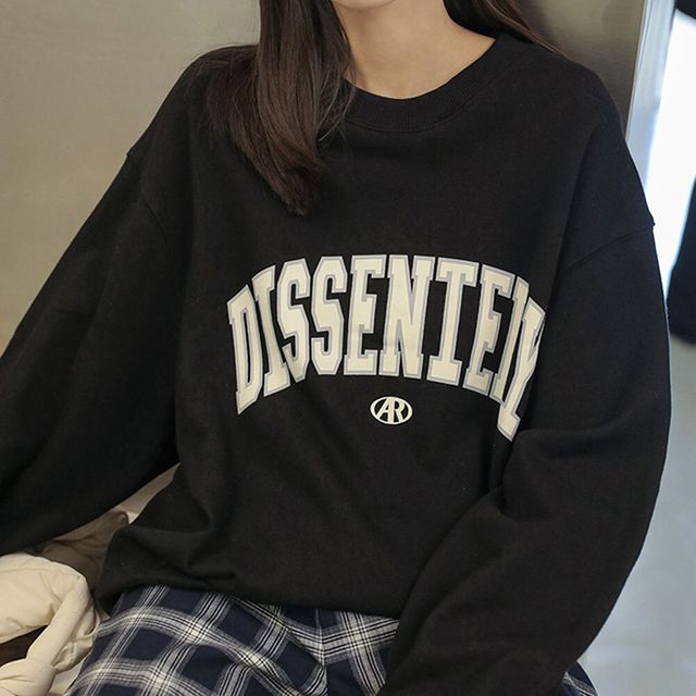 캐주얼 남여공용 커플 오버핏 라운드 긴팔 티셔츠