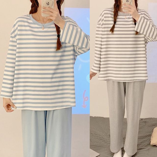 스트라이프 수면 파자마 투피스 홈웨어 긴팔 잠옷세트