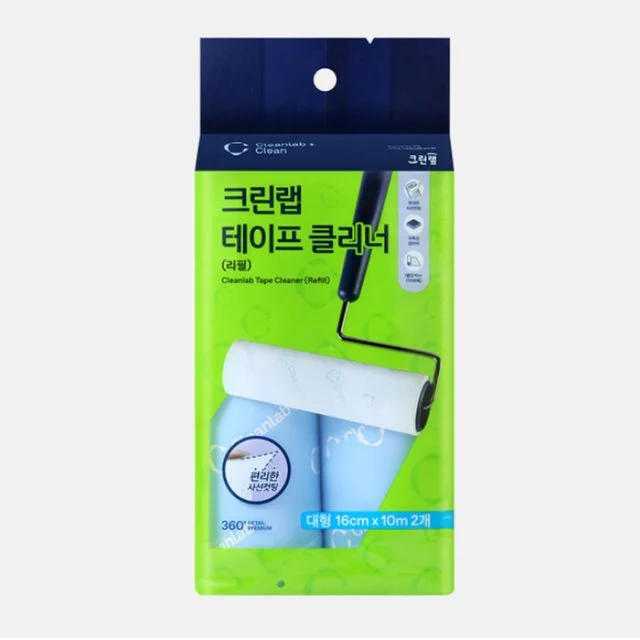 혜명몰 크린랩 테이프클리너 리필 2매입 대형 16cm x10M 돌돌이테이프리필 테이프크리너 사선테이프클리너