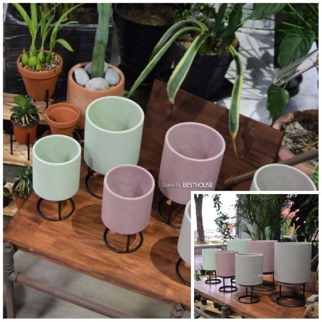 2개셋 파스텔 무광도기 스텐드 화분 12x13+15x16cm 홈가드닝 가드닝용품 정원용품 식물키우기