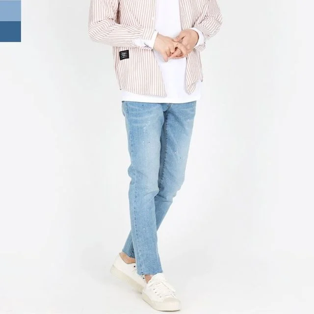 남성 데일리 패션 웨어 워싱 밴딩 스판 청바지 진