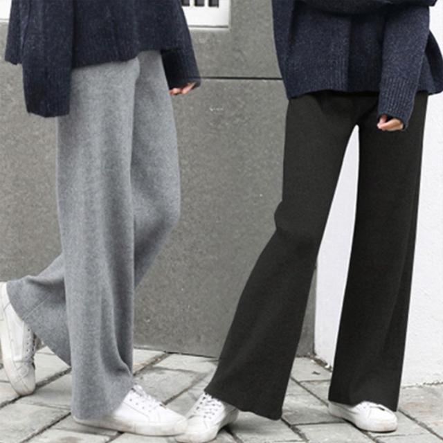 와이드 밴딩 와이드한 핏 골지 니트 데일리 팬츠