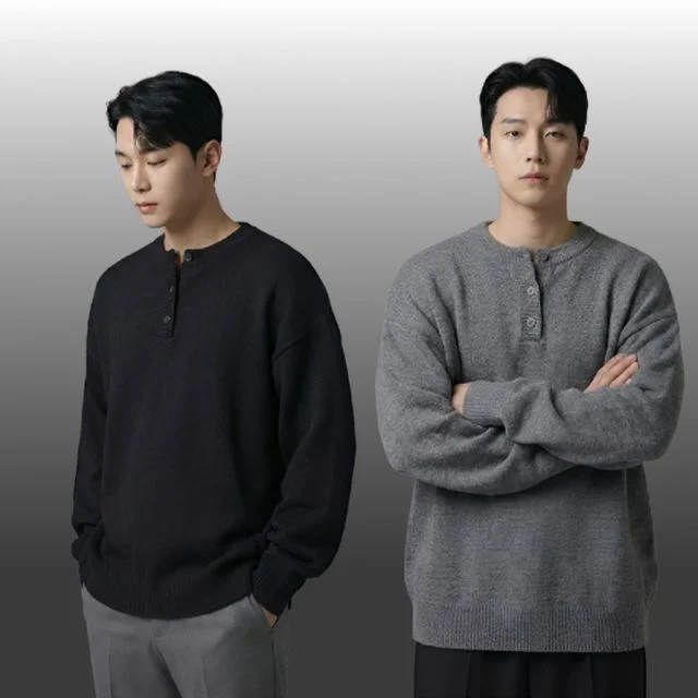 남자 루즈핏 기모 니트 스웨터 가을 겨울 데일리 라운드넥 긴팔 니트티셔츠