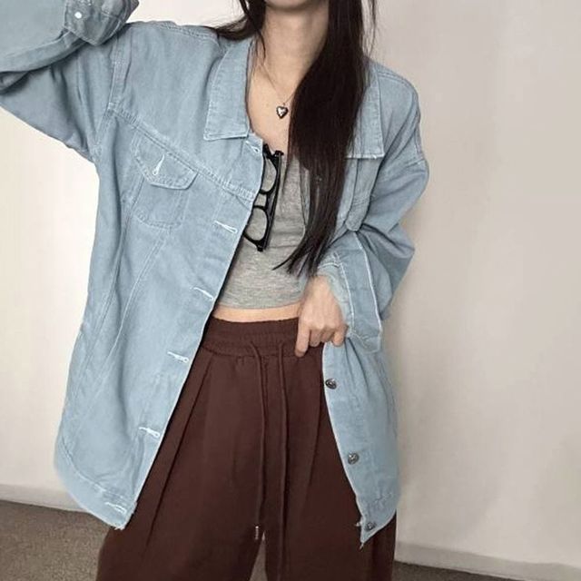 데일리 아우터 오버핏 간절기 데님 여자 청남방 자켓