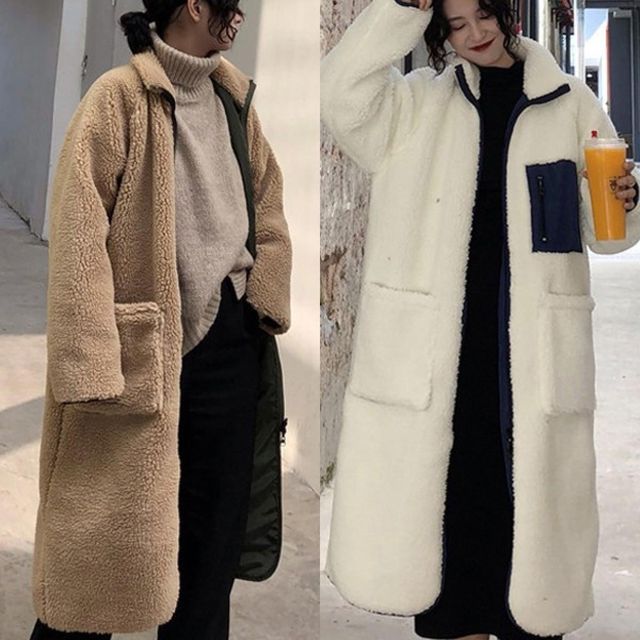 리버시블 양면 오버핏 뽀글이 롱후리스 점퍼 DS롱