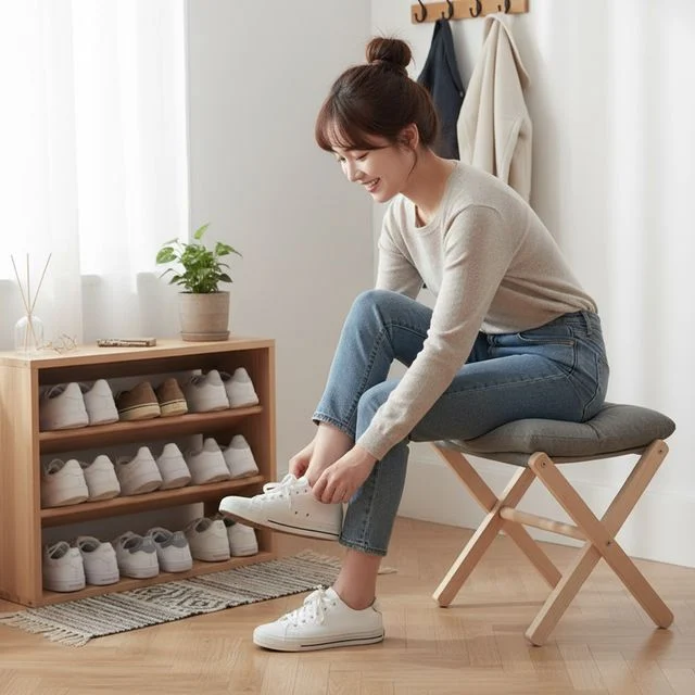 신발장 의자 휴대용 접이식 간편 틈새 수납 현관문 유치원 슈벤치 스툴