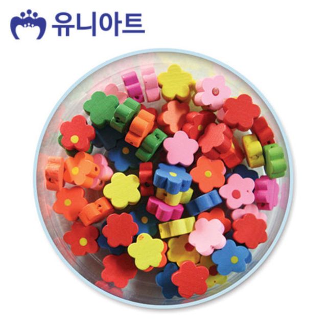 나무비즈 꽃모양 색상혼합 비즈부자재 우드비즈