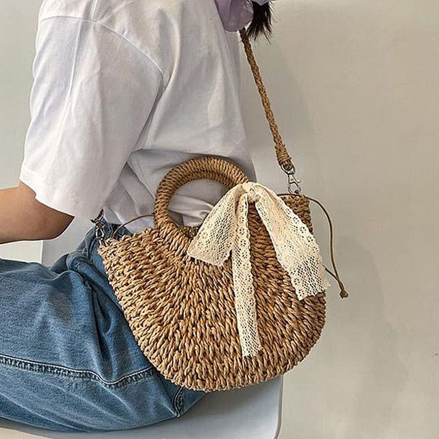 여성 왕골 라탄 토트백 여름 데일리 외출 가방