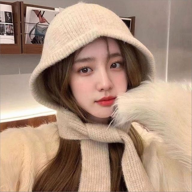 귀여운 후드 달린 바라클라바 니트 머플러 여자 모자