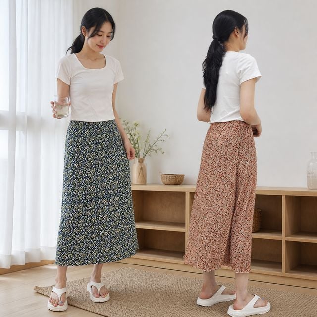 6가지 색상 플라워 패턴 주름 스커트 꽃무늬 쿨링 치마 여름 하의
