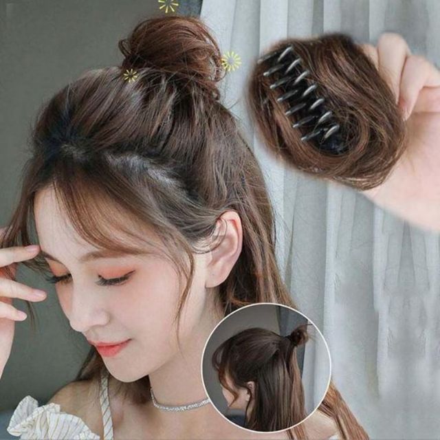 집게핀 볼륨 가발 부분 올림머리 당고머리 여자 만두머리