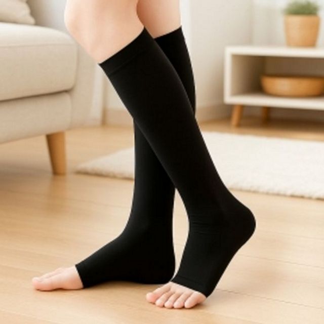 종아리 압박 밴드 오픈토 압박 스타킹 데일리 부드러운 여성 블랙 스판덱스 보호대 운동용 발가락 나일론