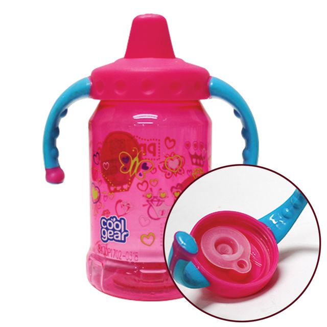 그래픽 핸들 스파우트 빨대컵 아기 물통 350ml 핑크