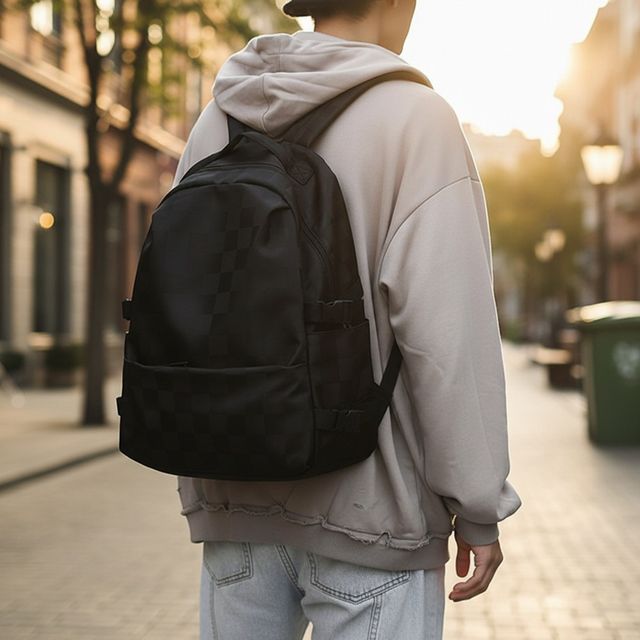 체커블 캐주얼 백팩 데일리 가벼운 학생 책 배낭가방 (블랙)