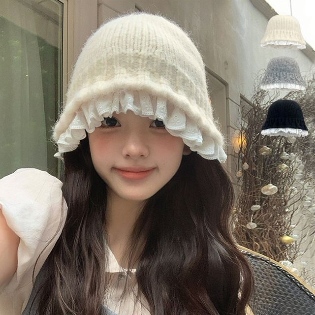 여자 레이스 포인트 니트 벙거지 모자