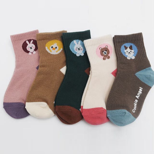 동물양말 5족 어린이 중목 양말 유아용 아동용 초등생