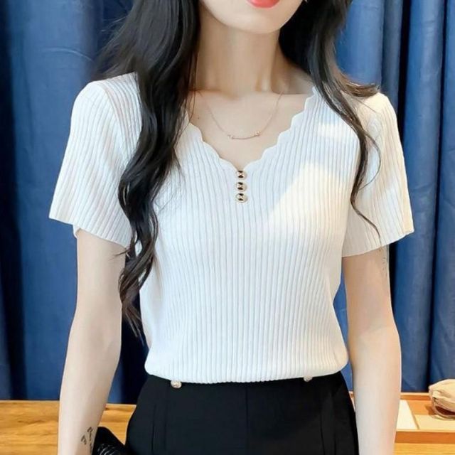 모던앤리브 여성 반팔 골지 니트티 티셔츠 반팔티셔츠 여름