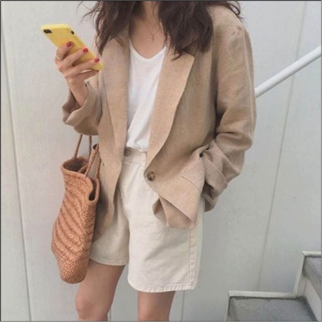 시원한 오피스룩 소재 여자 여름 긴팔자켓 소매롤업 아우터