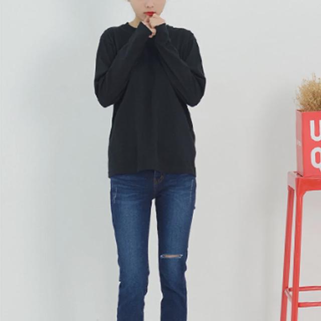 여성 기본 무지 면 긴팔 티셔츠