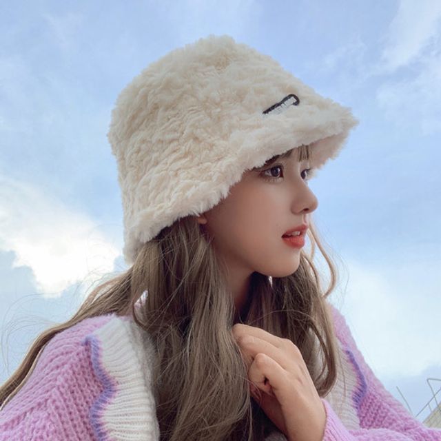 로파 따뜻한 페이크 퍼 겨울 버킷햇