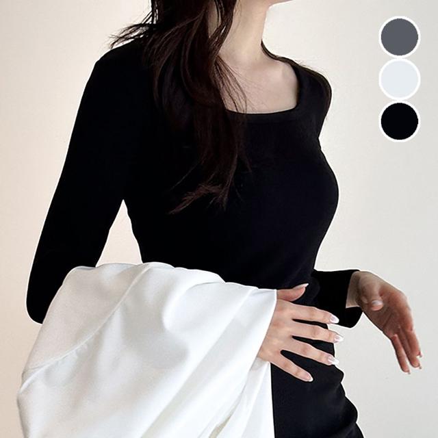 여성 베이직 라운드넥 무지 긴팔 티셔츠 - 깔끔한 이너