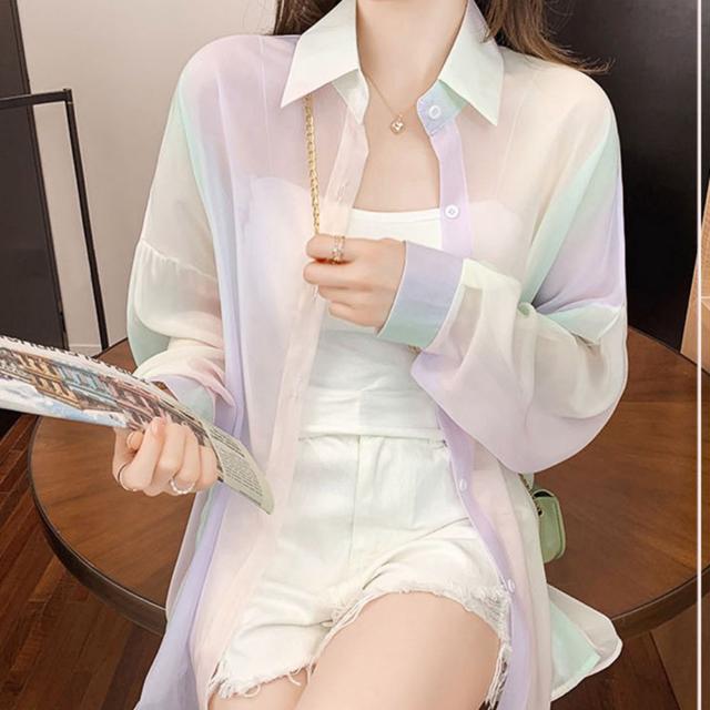 여성 여름 라이트 파스텔 컬러 셔츠 가디건 하늘하늘