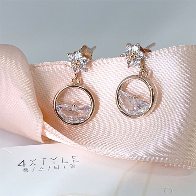 (925 Silver) 눈꽃 드롭 라운드 귀걸이