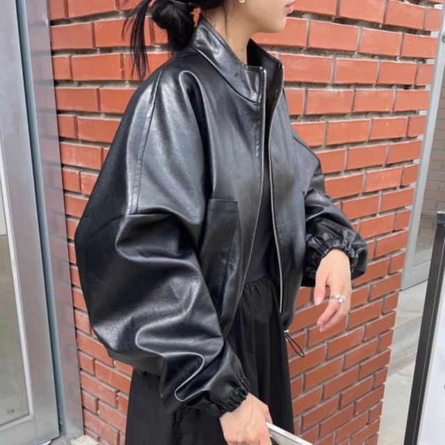오버핏 레더 라이더 벌룬 자켓