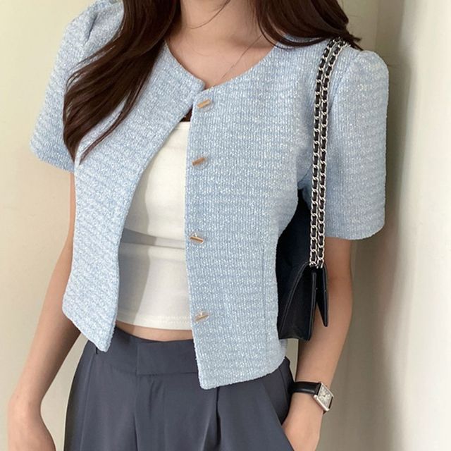 여름 반팔 크롭 데일리 아우터 트위드