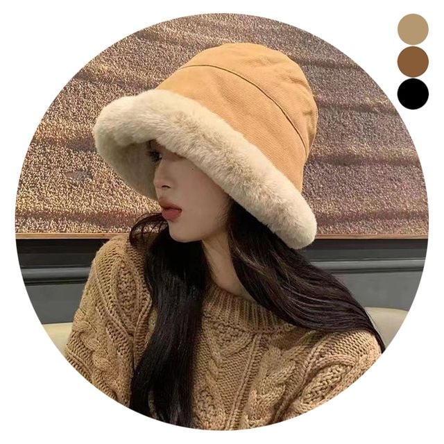 여자 겨울 버킷햇 벙거지 밍크 퍼 안감 모자