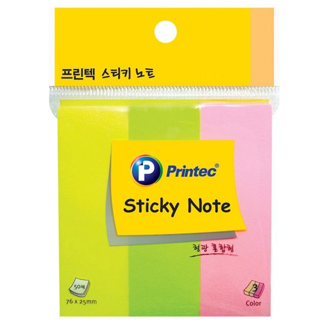 프린텍 혼합 스티키 노트 형광 3색 50매 76x25