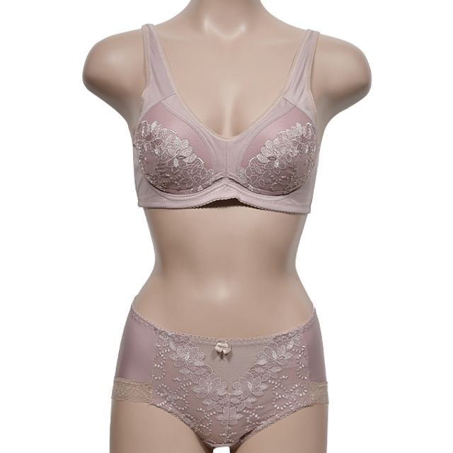 플라워 자수 레이스 노와이어 몰드 A컵 브라팬티 세트