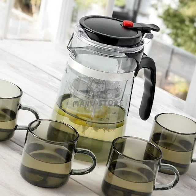 거름망주전자 차주전자 드롭 차포트 찻잔세트 700ml 4인 투명블랙