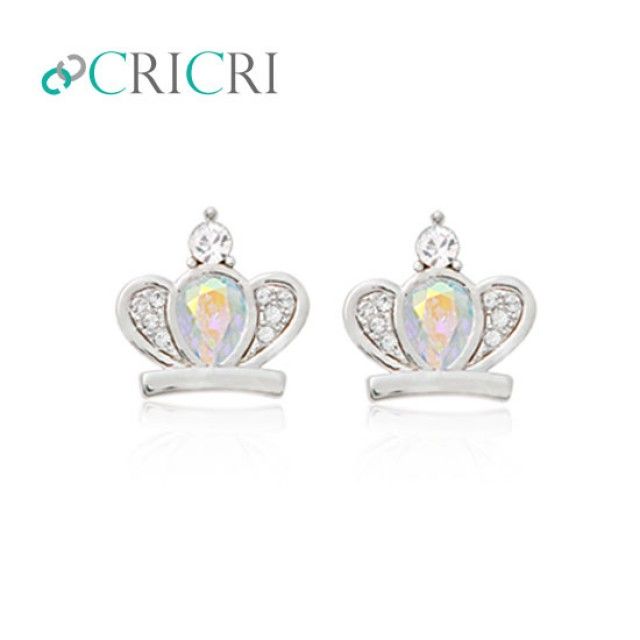 CRICRI 스와로브스키 크리스탈 제작 왕관 은침귀걸이