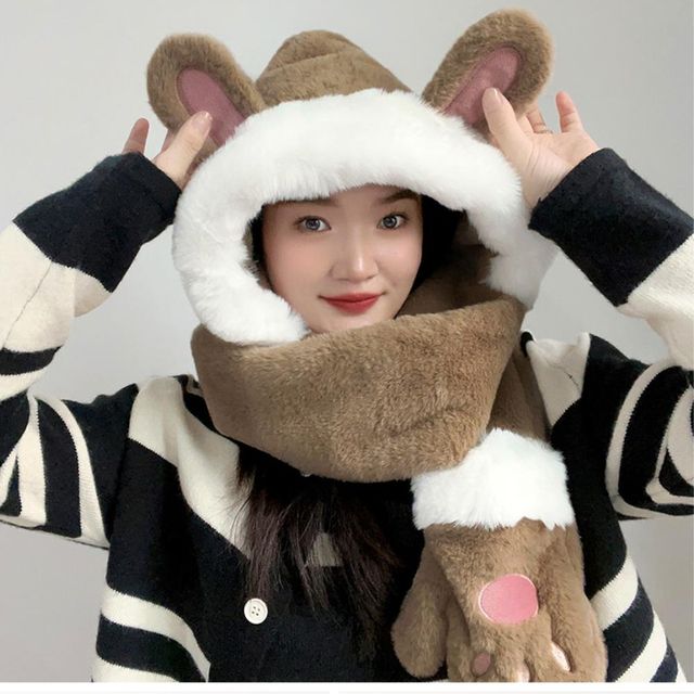 비타리토 토끼 후드 머플러 50x34cm 브라운